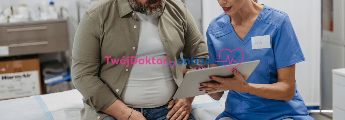 Pacjent z nadwagą podczas konsultacji medycznej dotyczącej leczenia otyłości